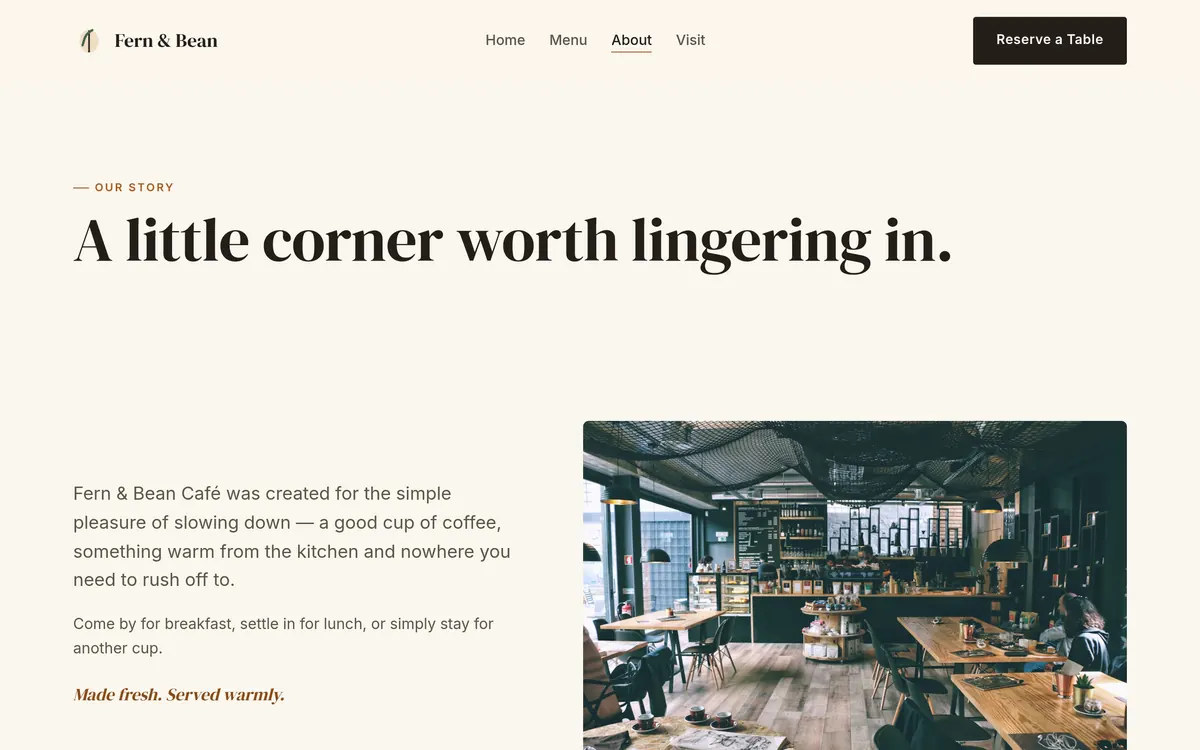 Fern & Beans Café — About page