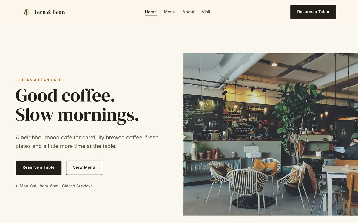 Fern & Beans Café — Home page