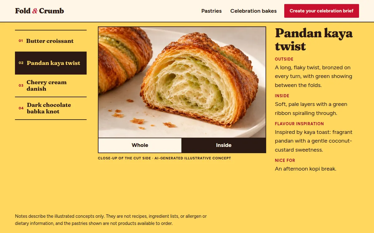 Fold & Crumb — Pastries section, Inside view