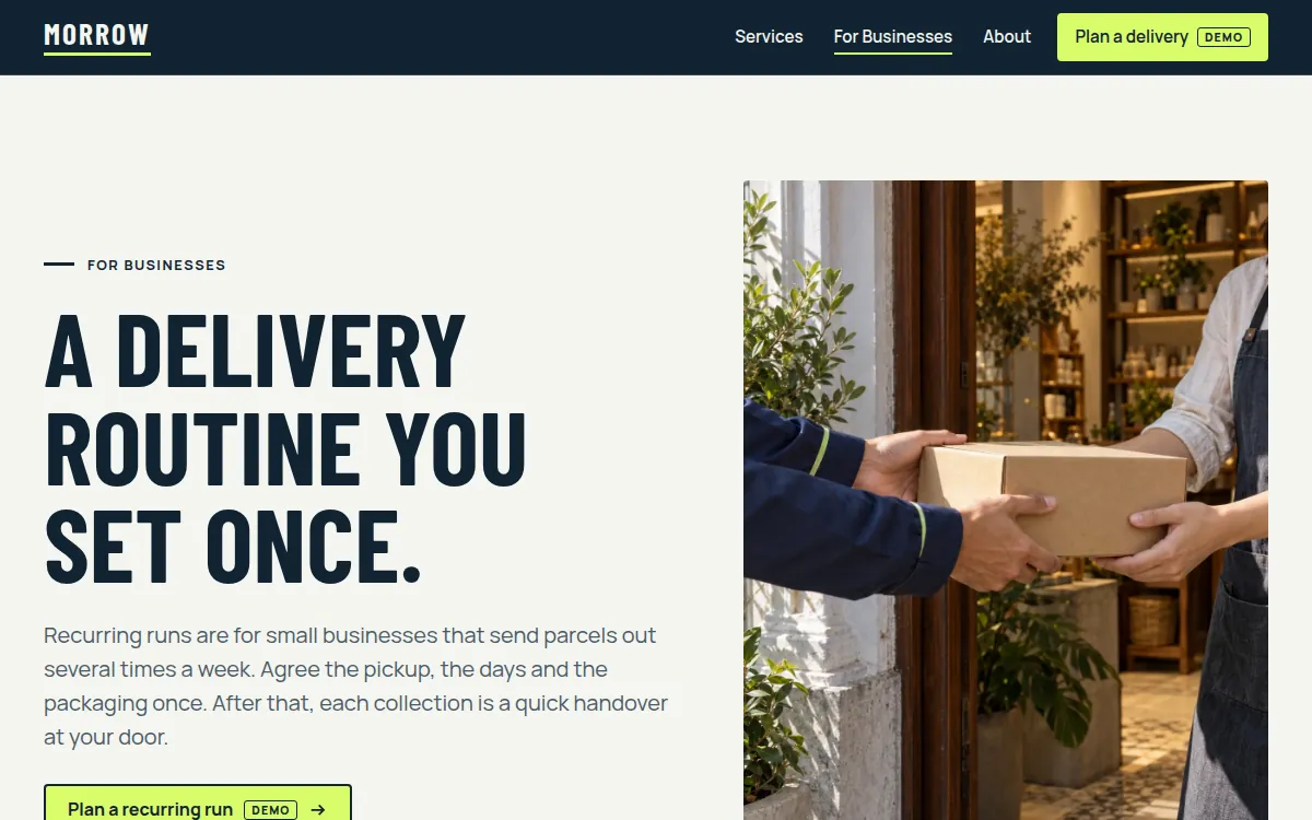 Morrow Delivery — For Businesses page
