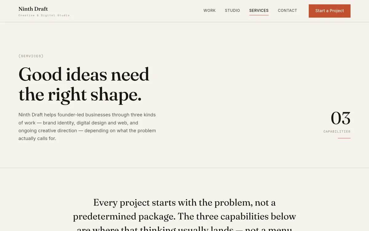 Ninth Draft — Services page