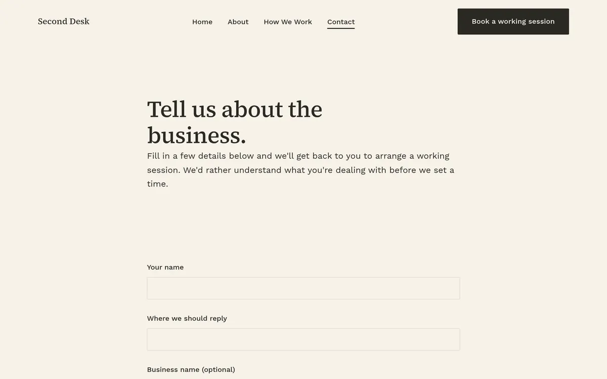 Second Desk — Contact page