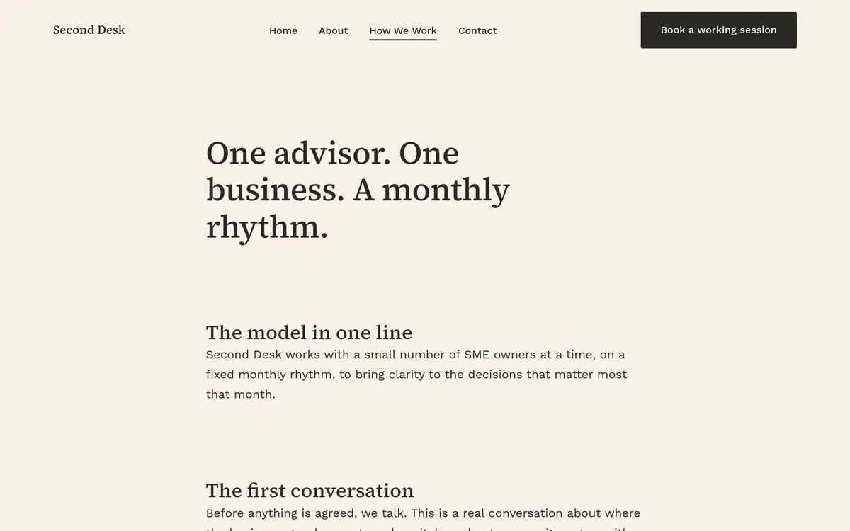 Second Desk — How We Work page