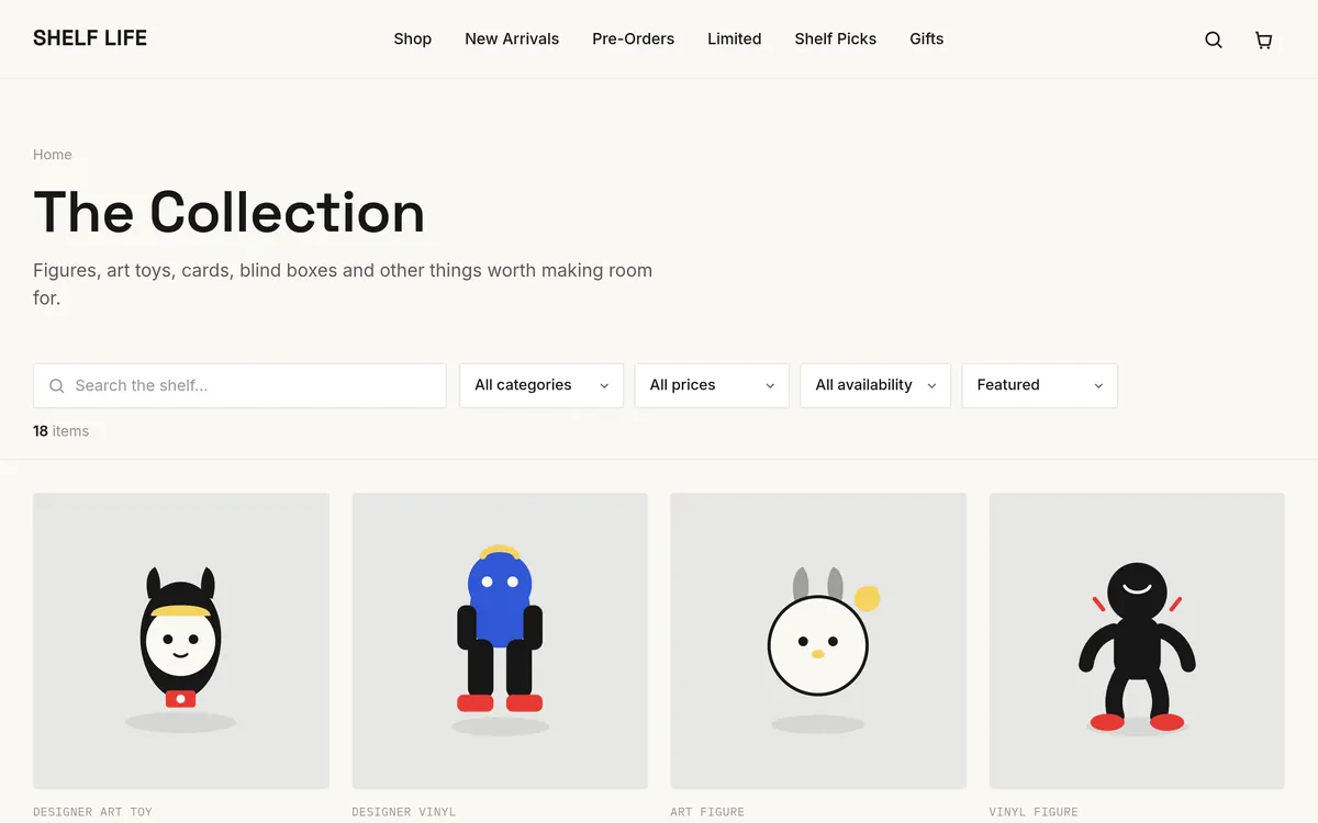 Shelf Life — Shop page