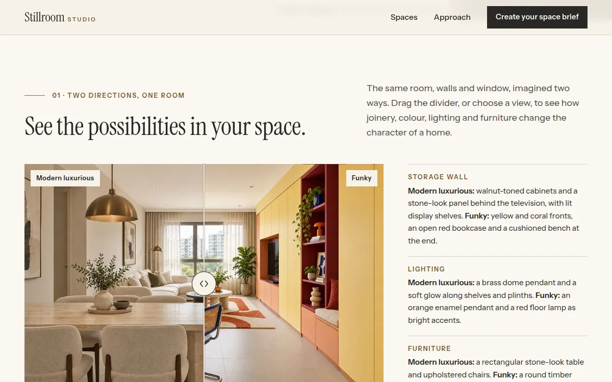 Stillroom Studio — Room-concept comparison on the home page