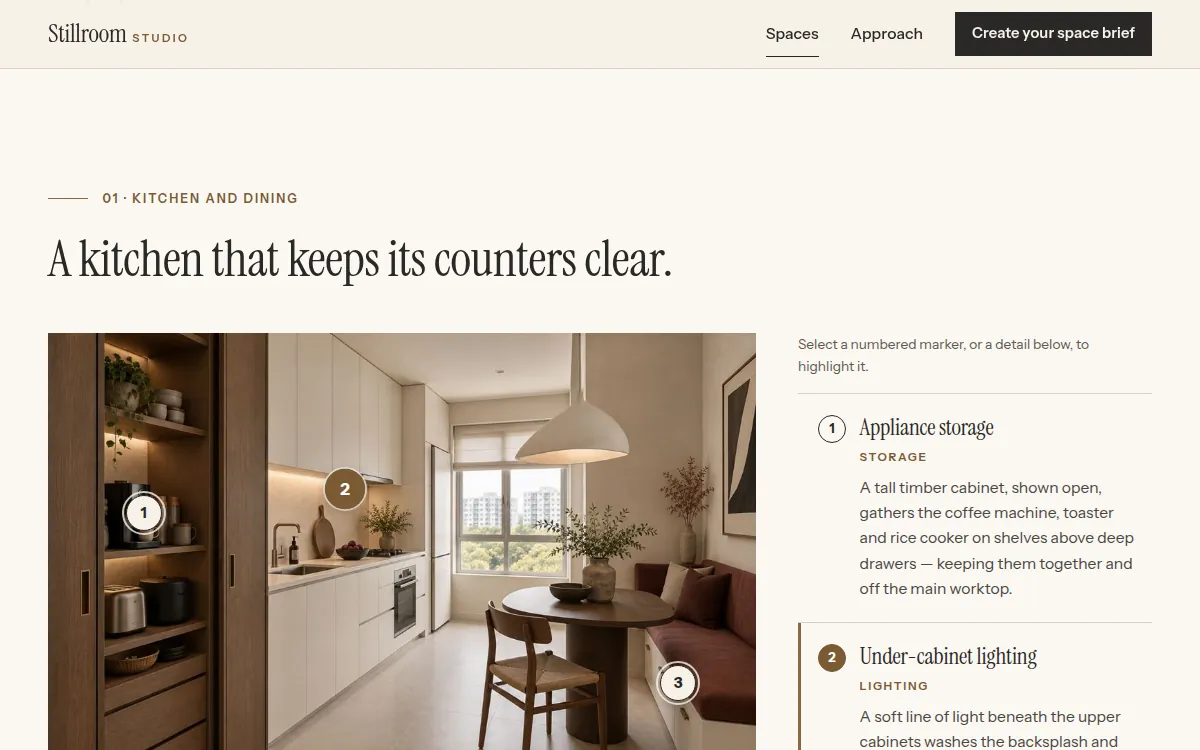 Stillroom Studio — Spaces page, kitchen design details